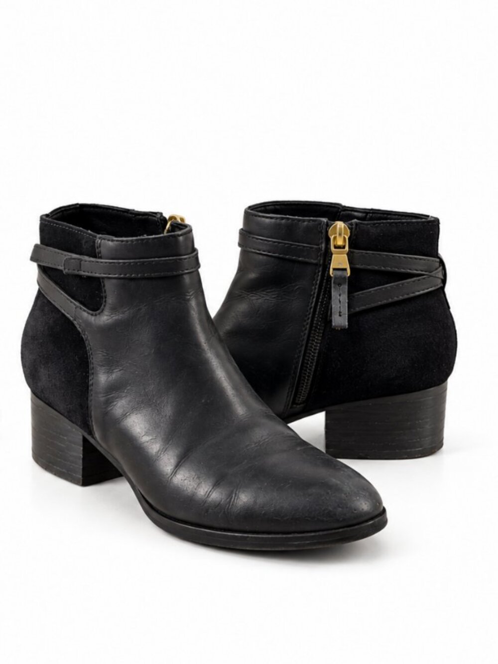 Lauren Ralph Lauren Damara Black Leather & Suede Ankle Booties | Size: 8.5